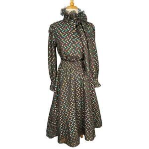 Halogen x Atlantic-Pacific XS Set High Neck Blouse Midi Skirt Multicolor Dot